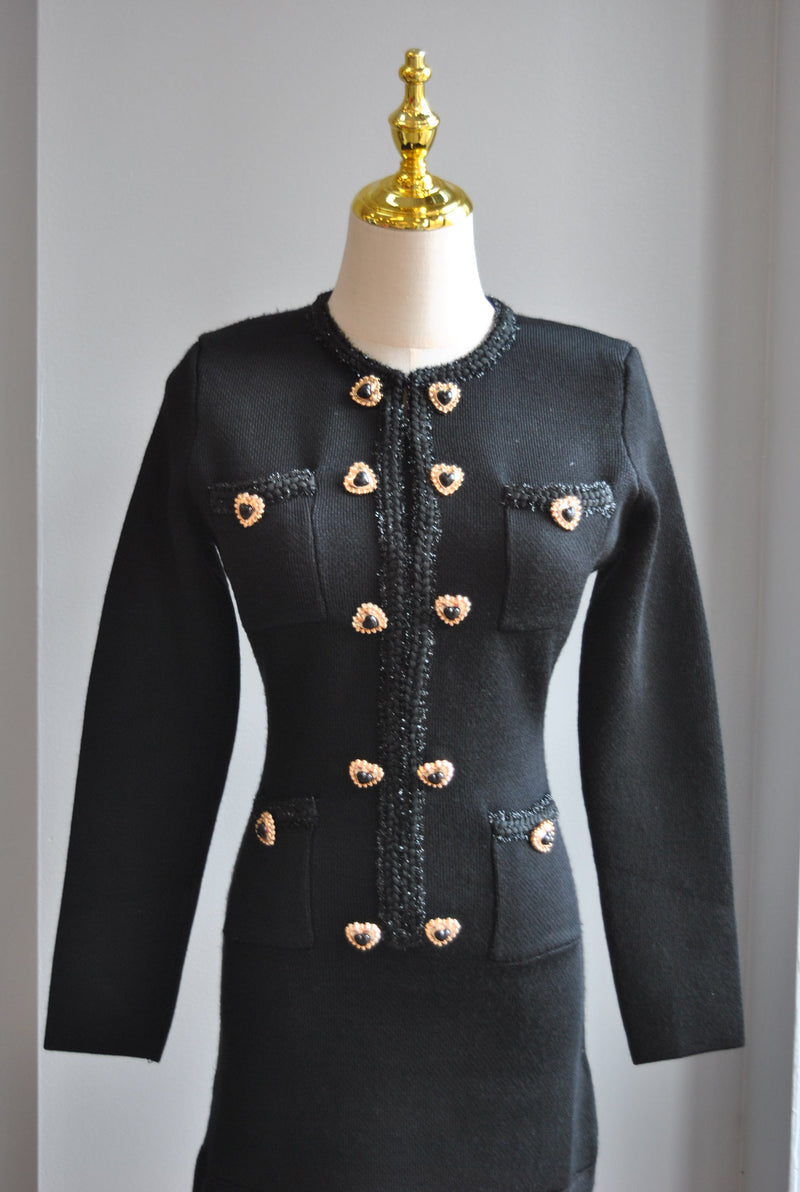 BLACK MINI COCKTAIL DRESS WITH GOLD BUTTONS