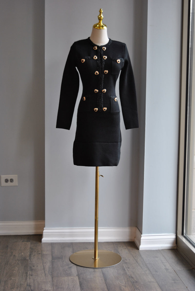 BLACK MINI COCKTAIL DRESS WITH GOLD BUTTONS