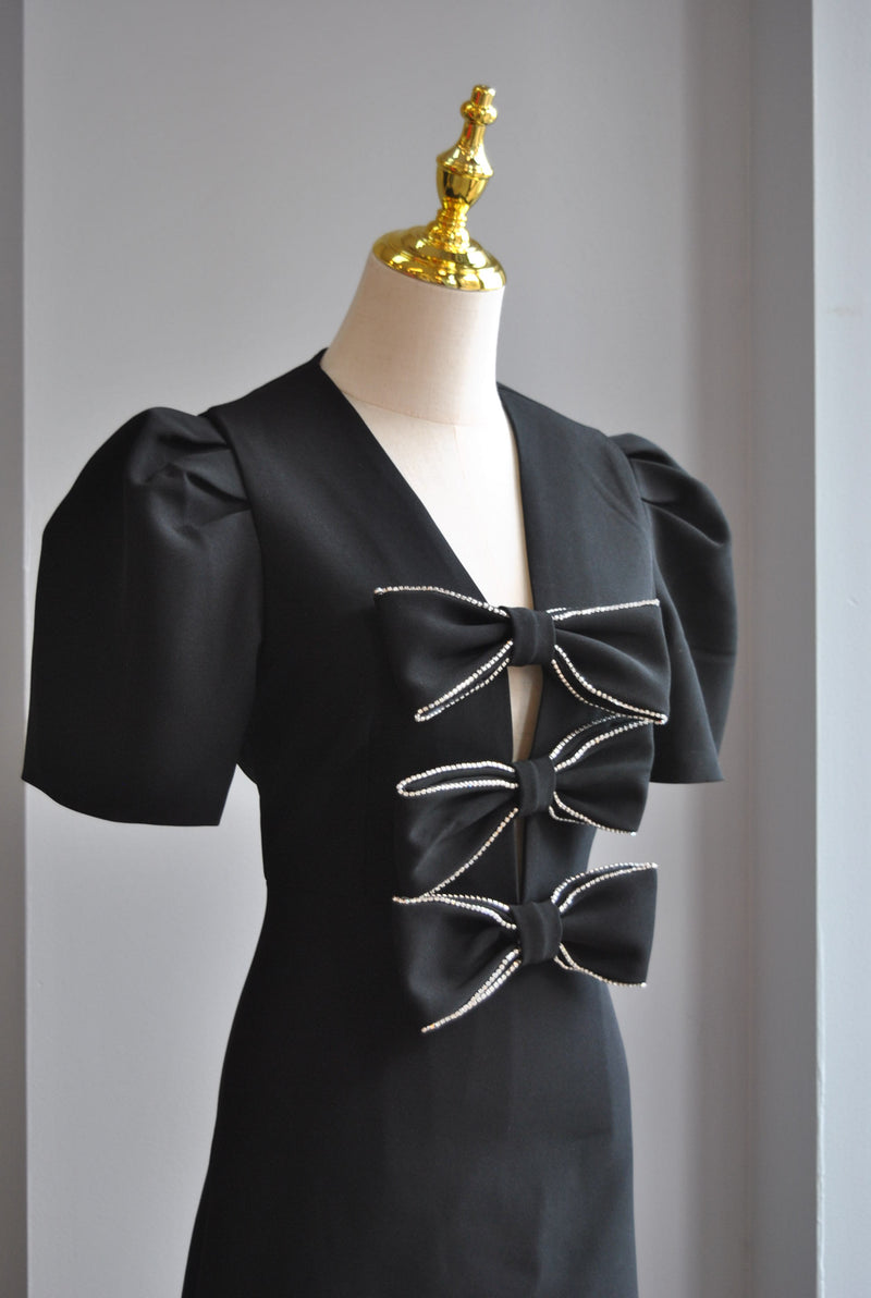 BLACK MINI PARTY DRESS WITH BOWS