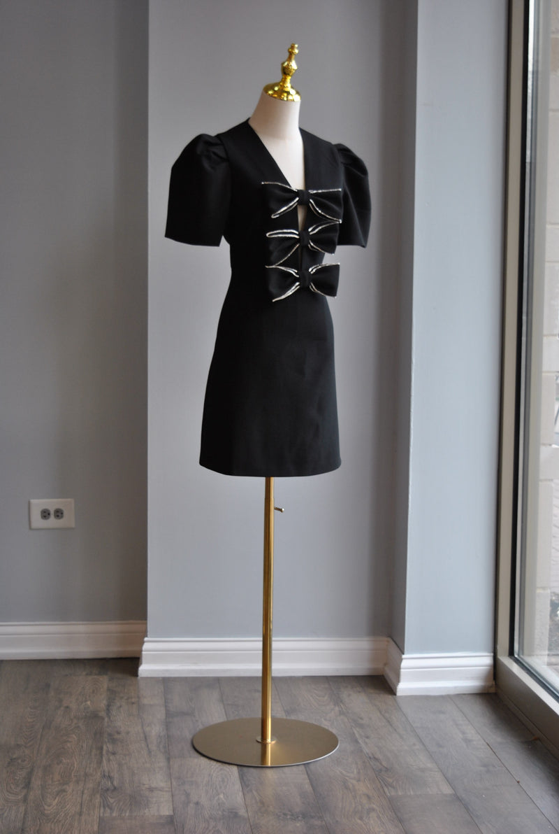 BLACK MINI PARTY DRESS WITH BOWS