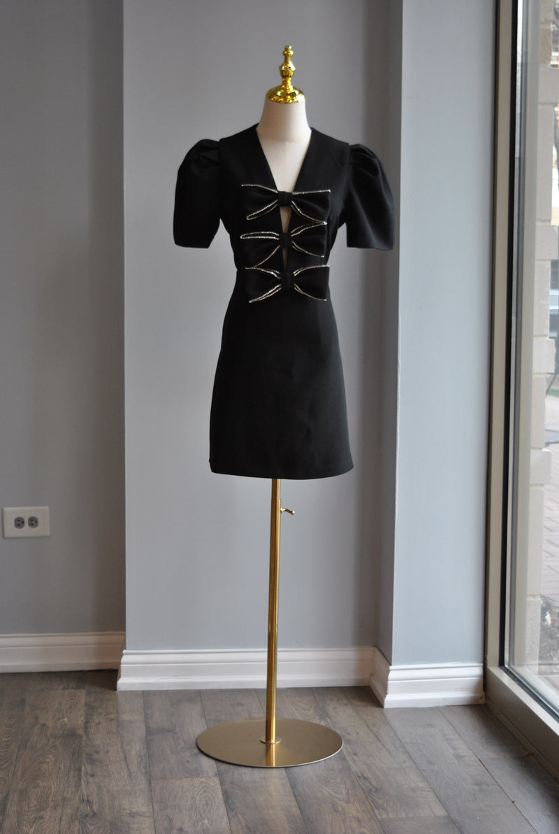 BLACK MINI PARTY DRESS WITH BOWS