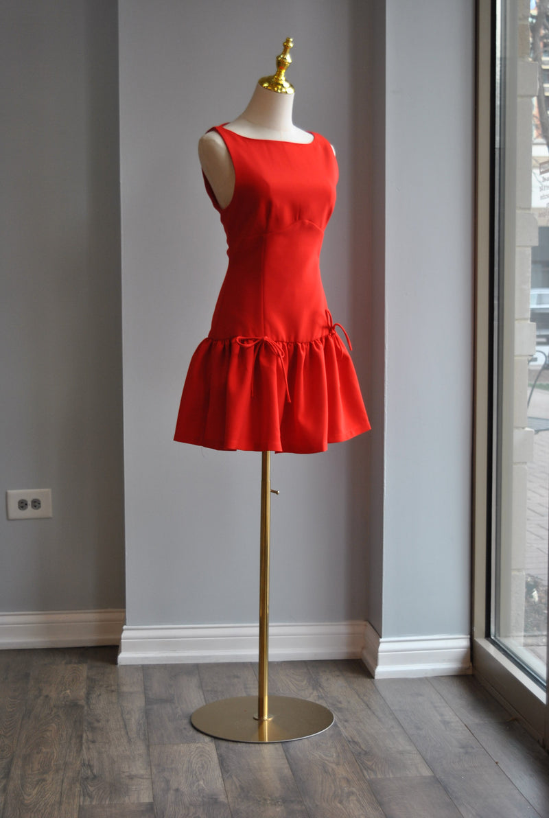 RED MINI DRESS WITH BOWS