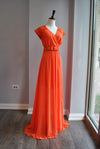 CLEARANCE - ORANGE SUMMER MAXI DRESS WITH LACE SLEEVES AND A BELT