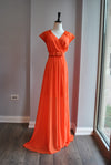 CLEARANCE - ORANGE SUMMER MAXI DRESS WITH LACE SLEEVES AND A BELT