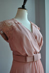 CLEARANCE - BLUSH PINK LONG SUMMER MAXI DRESS WITH LACE SLEEVES AND OPEN BACK