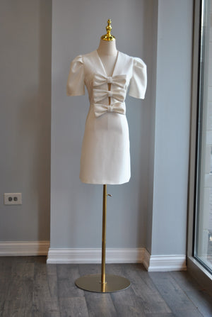 WHITE MINI PARTY DRESS WITH BOWS