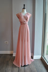 CLEARANCE - BLUSH PINK LONG SUMMER MAXI DRESS WITH LACE SLEEVES AND OPEN BACK