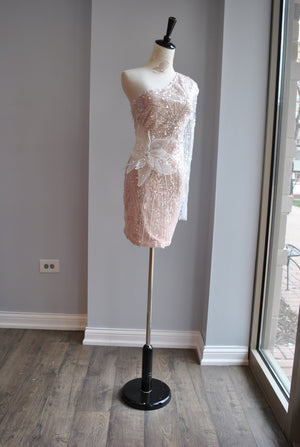 WHITE SEQUIN ASYMMETRIC PARTY DRESS