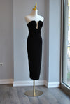 BLACK VELVET STRAPLESS MIDI DRESS