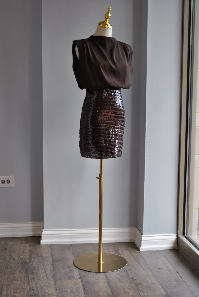 CHOCOLATE BROWN MINI DRESS WITH SEQUIN