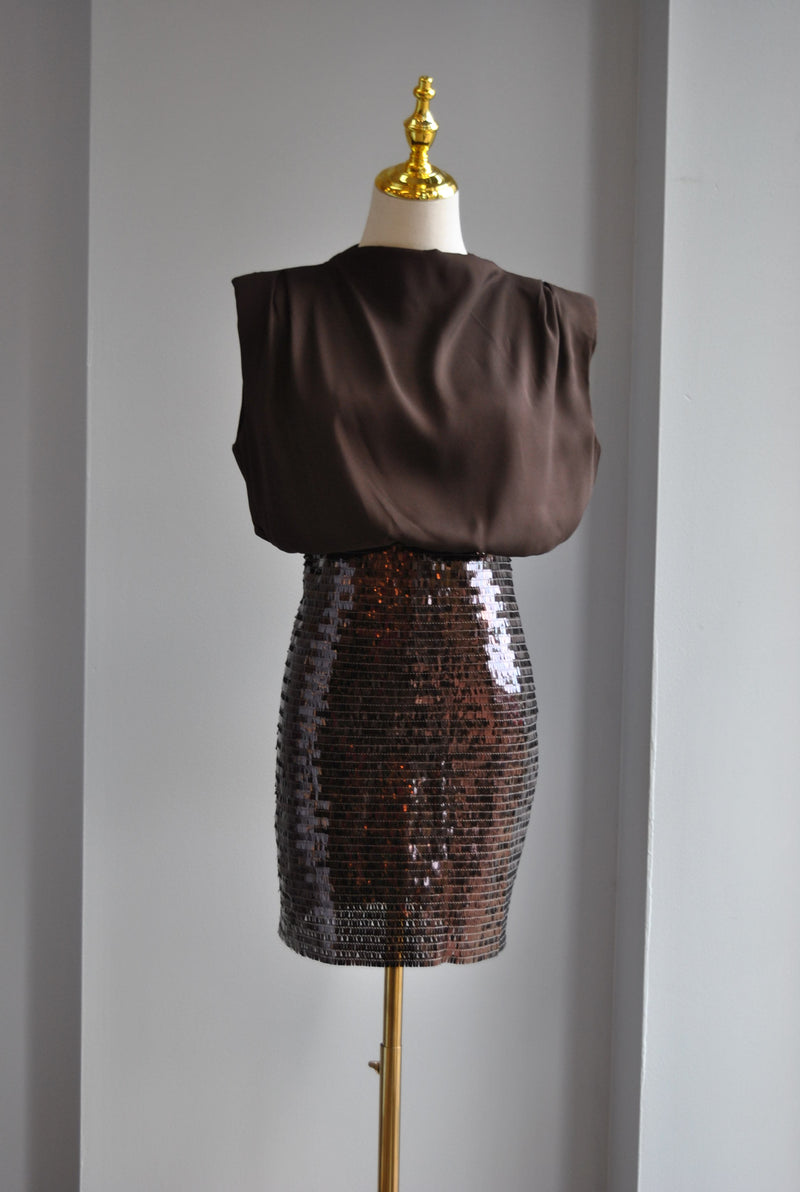 CHOCOLATE BROWN MINI DRESS WITH SEQUIN