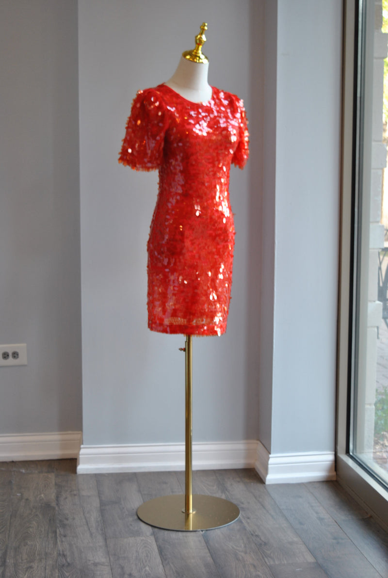 RED SEQUIN MINI PARTY DRESS WITH TIE BACK