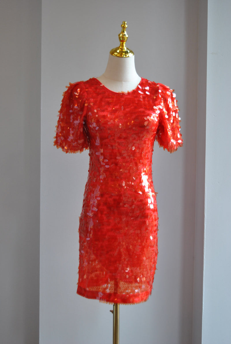 RED SEQUIN MINI PARTY DRESS WITH TIE BACK