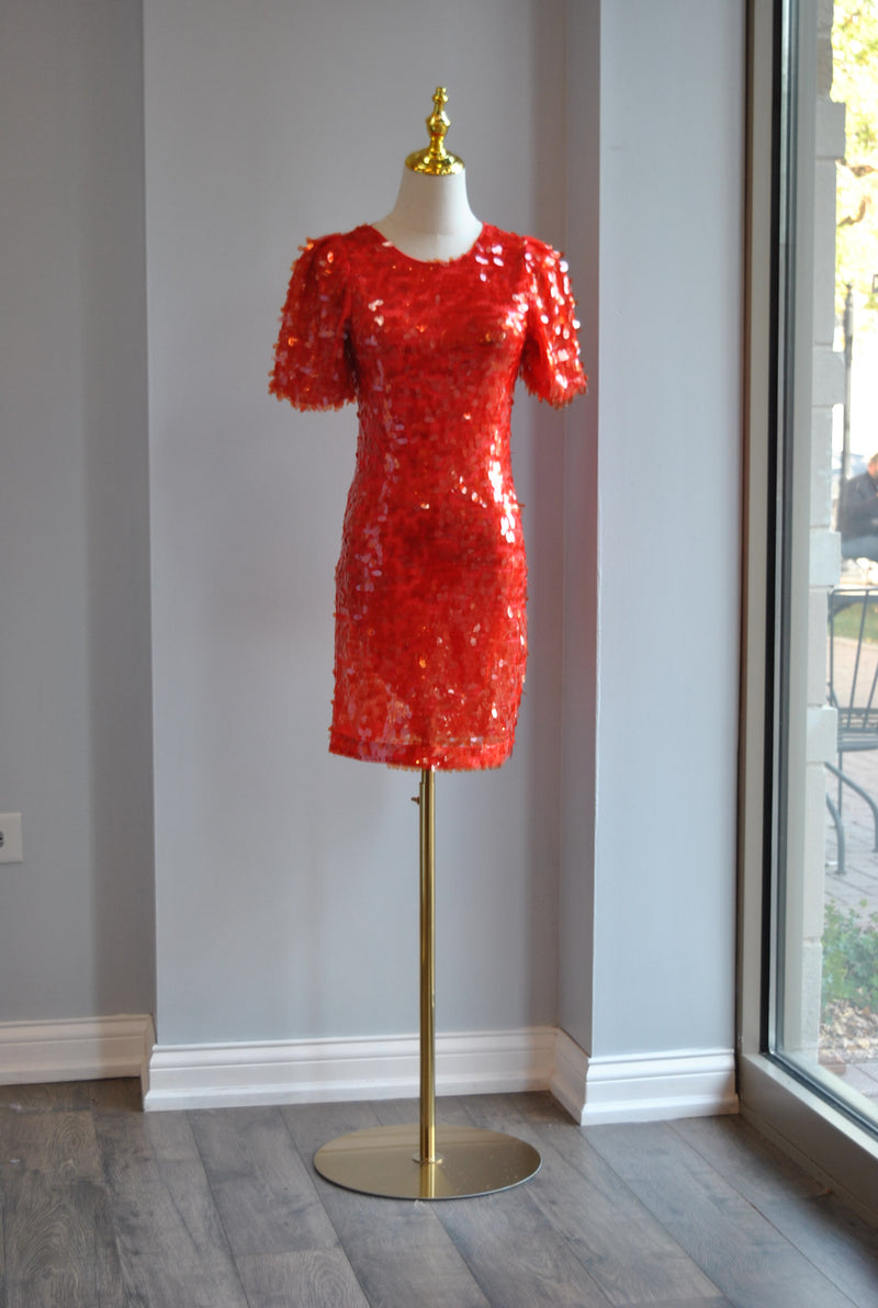 RED SEQUIN MINI PARTY DRESS WITH TIE BACK