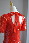 RED SEQUIN MINI PARTY DRESS WITH TIE BACK