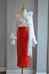 RED SEQUIN PENCIL SKIRT