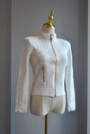 WHITE SWEATER BLAZER WITH GOLD ZIPPERS