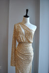 CLEARANCE - GOLD SEQUIN MIDI ASYMMETRIC FIT DRESS