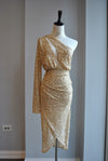 CLEARANCE - GOLD SEQUIN MIDI ASYMMETRIC FIT DRESS