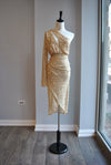 CLEARANCE - GOLD SEQUIN MIDI ASYMMETRIC FIT DRESS