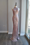 PINK LAVENDER SEQUIN LONG EVENING HALTER STYLE GOWN