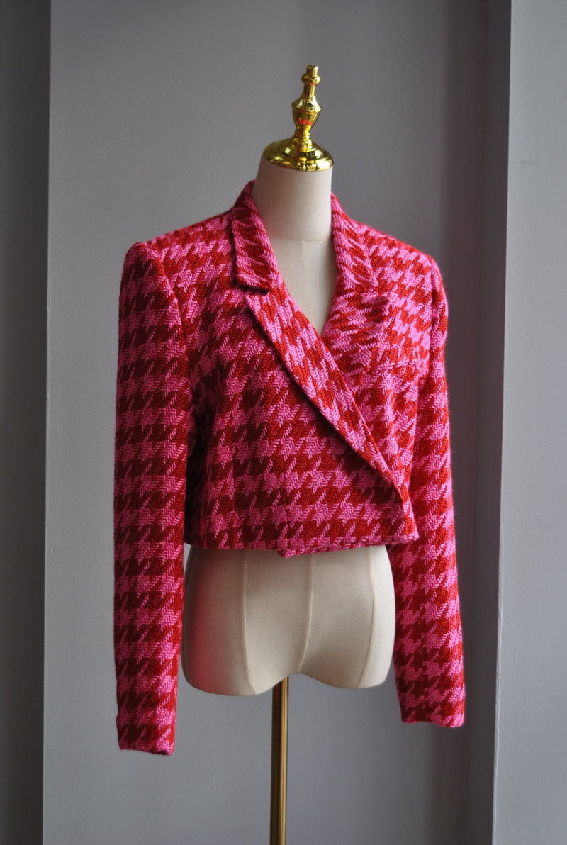 RED AND PINK TWEED CROPPED BLAZER