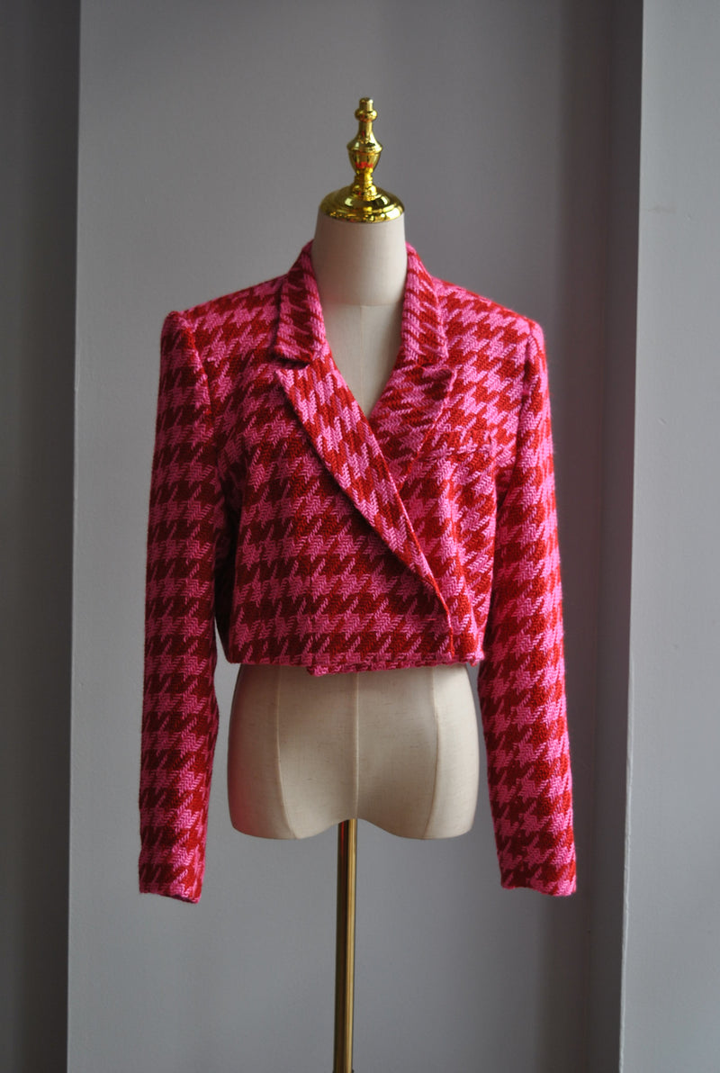 RED AND PINK TWEED CROPPED BLAZER