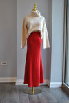 RED SILKY MIDI SKIRT