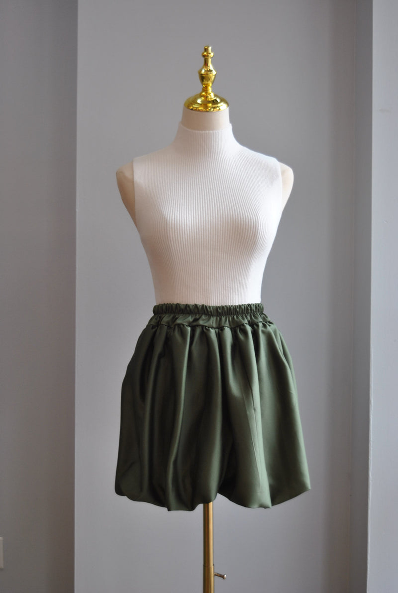 OLIVE GREEN SILKY MINI SKIRT