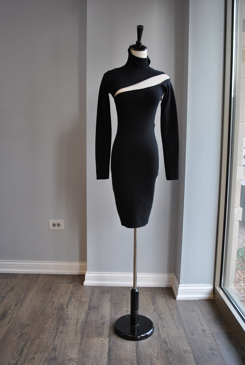 BLACK SWEATER DRESS WITH PEEK A BOO