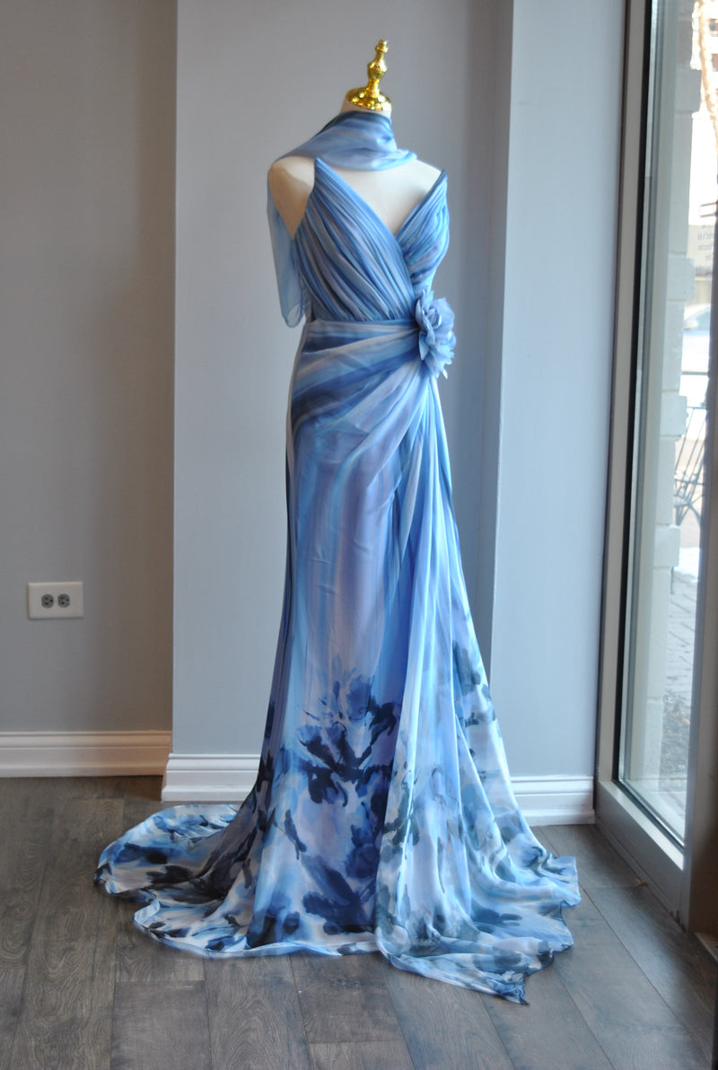 BLUE OMBRE LONG EVENING SUMMER GOWN