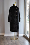 BLACK FAUX FUR LONG COAT WITH SIDE POCKETS