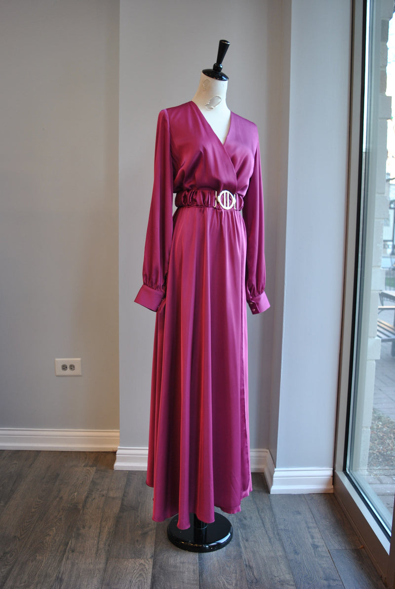 ORCHID SILKY MAXI DRESS WITH A BELT