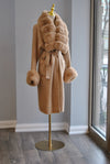 CARAMEL ALPAKA COAT WITH A BELT AND DETACHABLE FUR