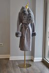 GREY ALPAKA COAT WITH A BELT AND DETACHABLE FUR