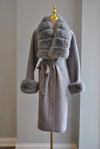 GREY ALPAKA COAT WITH A BELT AND DETACHABLE FUR