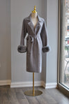 GREY ALPAKA COAT WITH A BELT AND DETACHABLE FUR