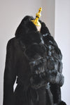 BLACK ALPAKA COAT WITH A BELT AND DETACHABLE FUAX FUR