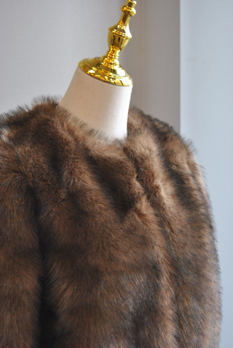 CHOCOLATE BROWN FAUX FUR JACKET