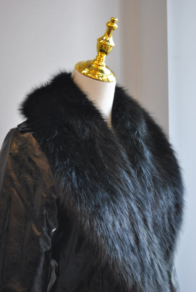 BLACK CROPPED FAUX LEATHER JACKET AND FUR