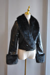 BLACK CROPPED FAUX LEATHER JACKET AND FUR