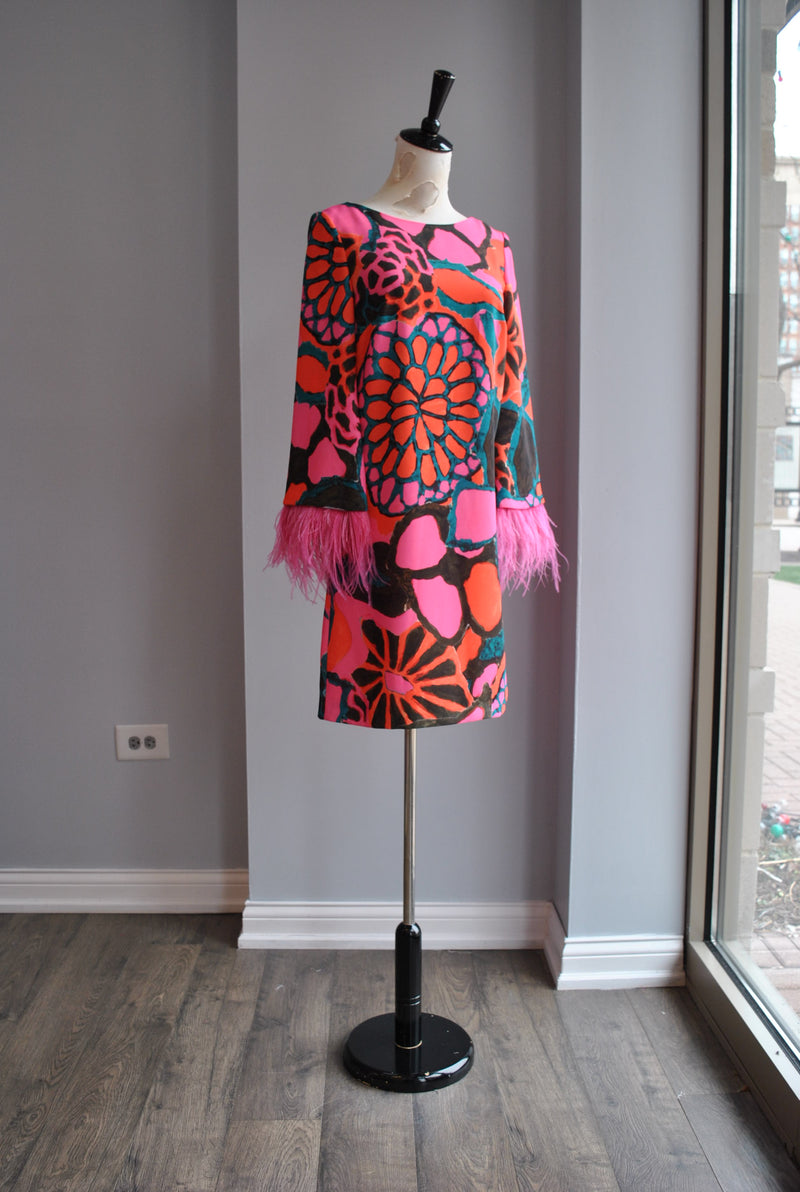 FUCHSIA PINK MULTI TUNIC DRESS WITH FEATHERS