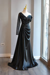 BLACK ASYMMETRIC LONG EVENING DRESS