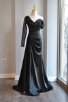 BLACK ASYMMETRIC LONG EVENING DRESS