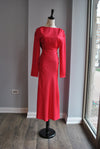 WATERMELON RED SILKY MIDI DRESS WITH OPEN BACK