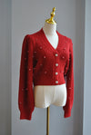 DARK RED CROPPED SWEATER WITH PEARLS