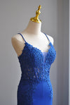 ROYAL BLUE LONG EVENING GOWN WITH LACE DETAILS