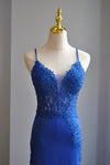 ROYAL BLUE LONG EVENING GOWN WITH LACE DETAILS