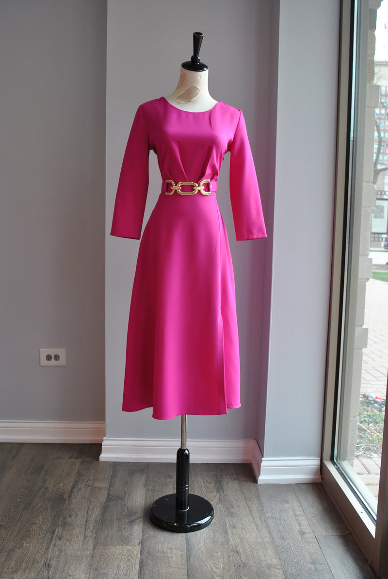 ORCHID A-LINE MIDI DRESS WITHA BELT