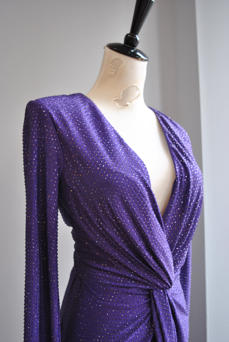 PURPLE CRYSTALS LONG EVENING DRESS